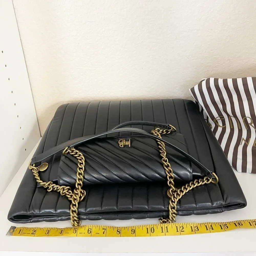 Henri Bendel Black Quilted Laptop Bag with chain handles